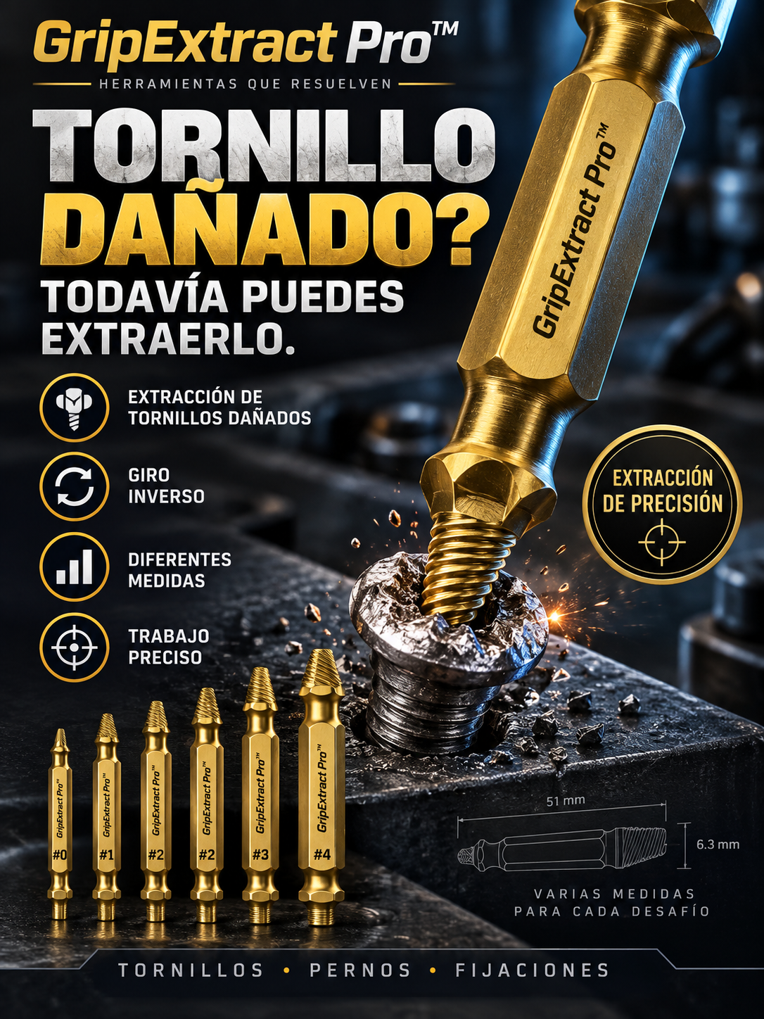GripExtract Pro™ - Extractor Profesional de Tornillos y Pernos Rotos