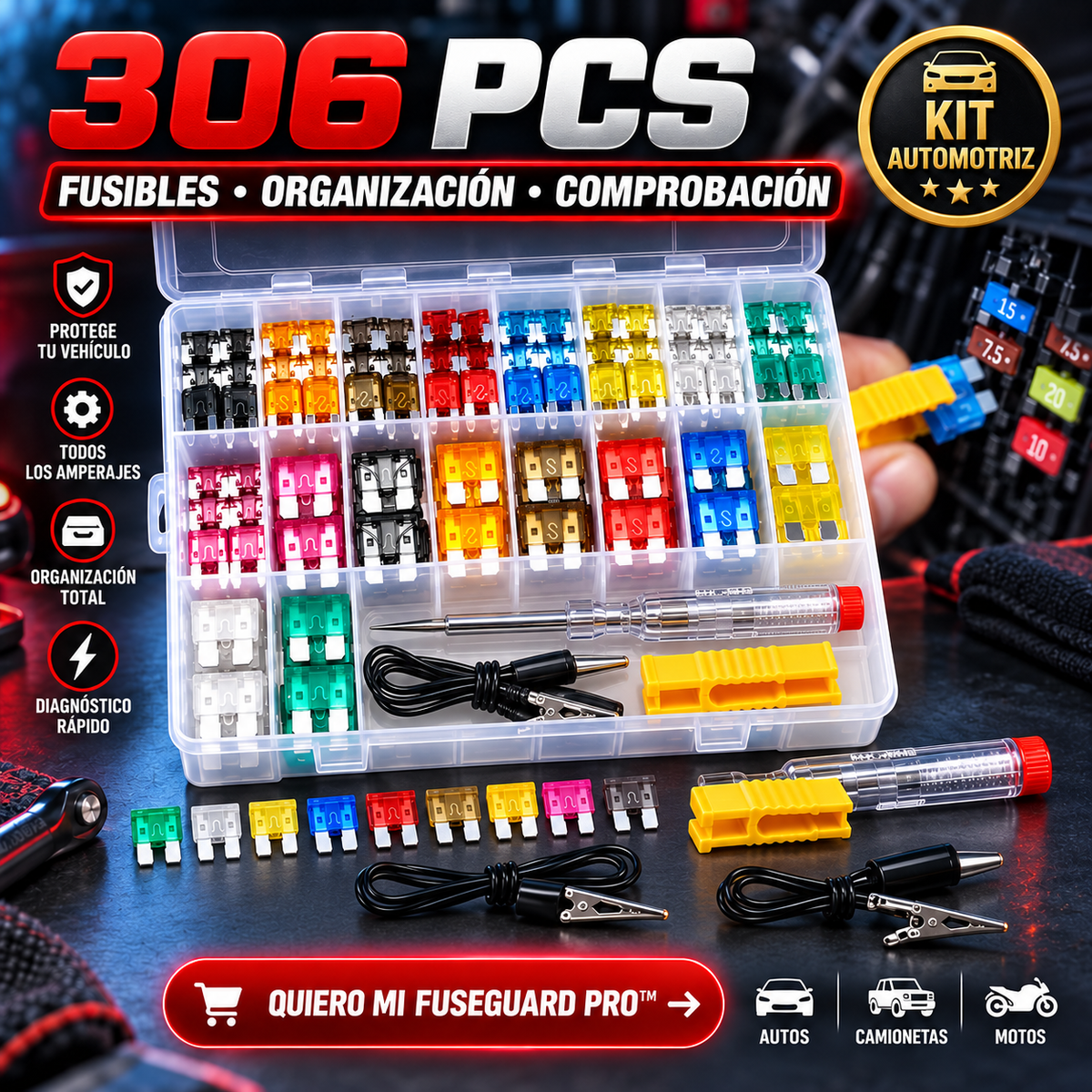 FuseGuard Pro™ – Kit Profesional de Fusibles Automotrices 306 PCS🚗