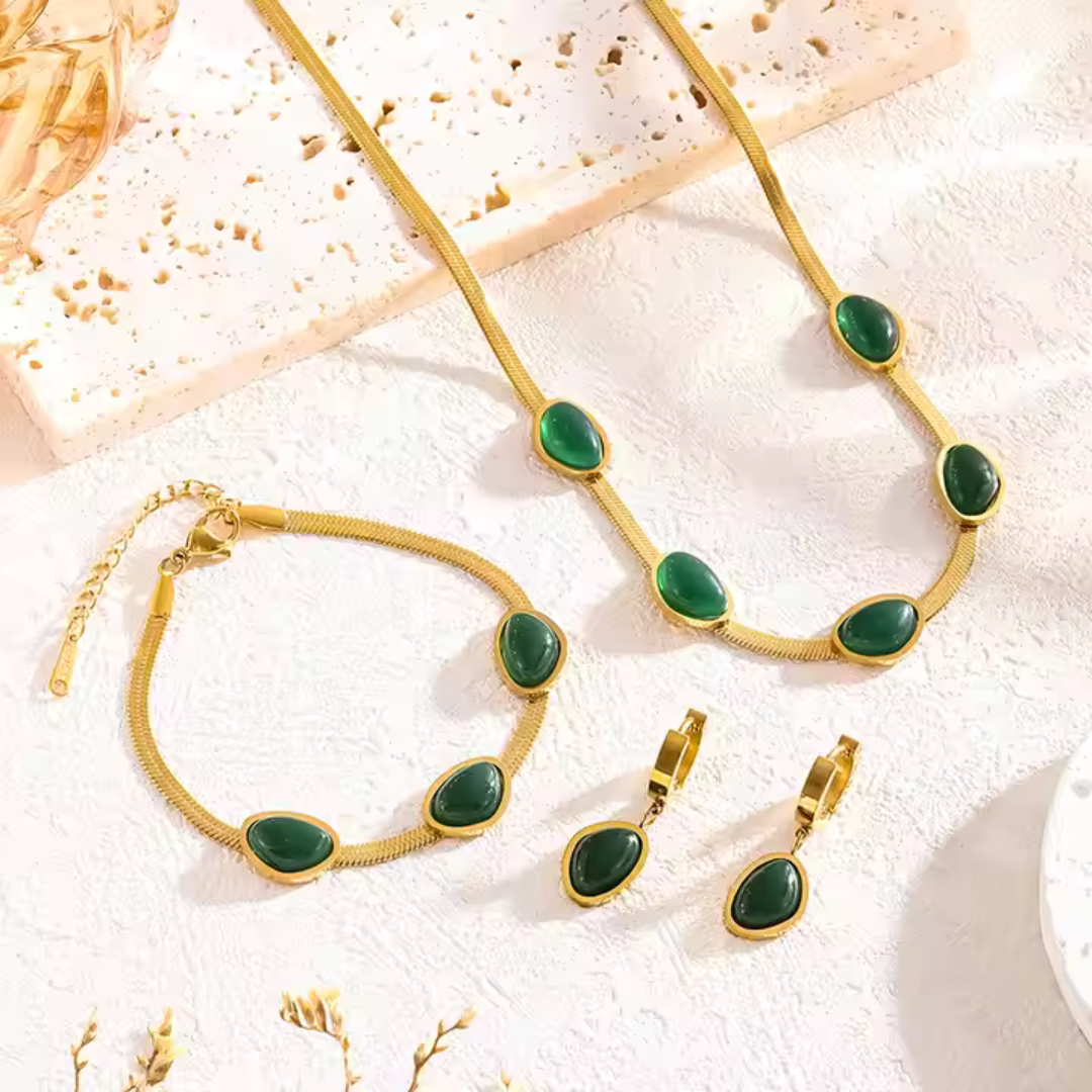COLECCIÓN DE 3 PIEZAS DE ESMERALDA DE LUJO: COLLAR, PULSERA Y ARETES 💖