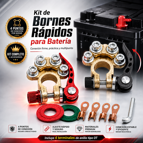 🔴⚫Kit +/- Bornes Rápidos para Batería – Conexión Firme y Liberación Práctica