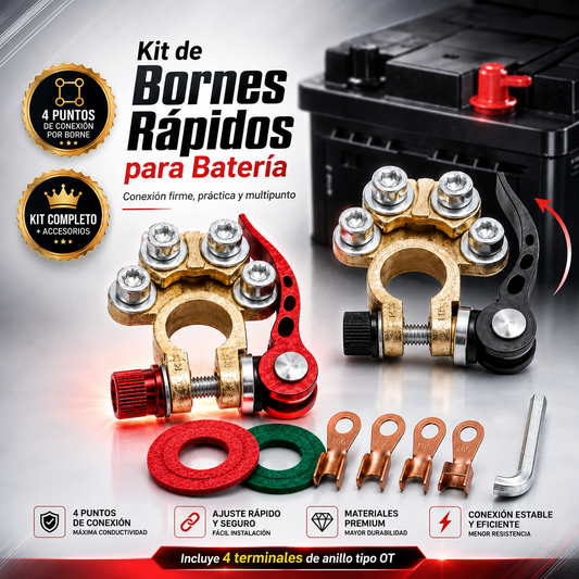 🔴⚫Kit +/- Bornes Rápidos para Batería – Conexión Firme y Liberación Práctica