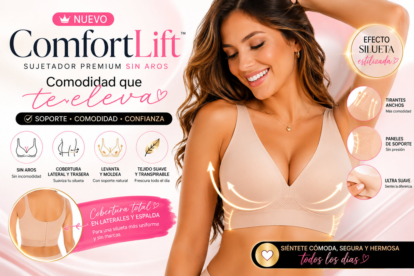 ✨ ComfortLift™ | Brasier Premium Total sin Aros y Efecto Silueta Estilizada (PACK DE 3 UNIDADES)