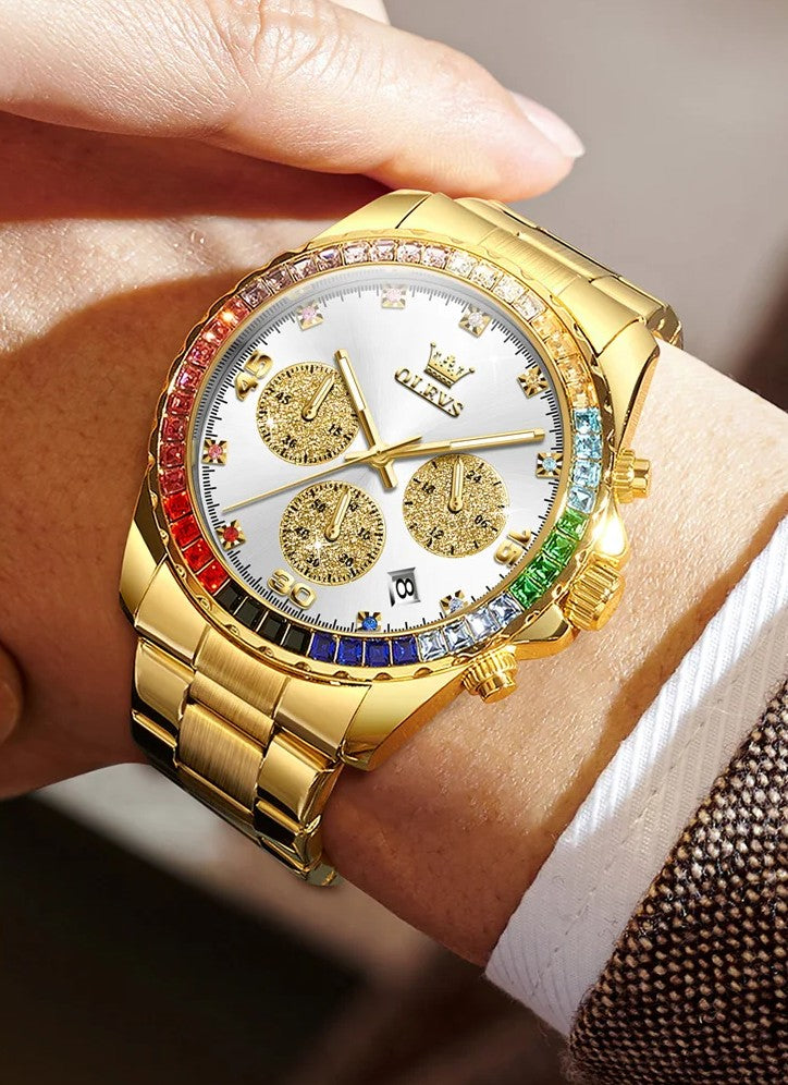 RELOJ DE LUJO CON PIEDRAS DIAMANTADAS DE ARCOIRIS-ACUÁTICO