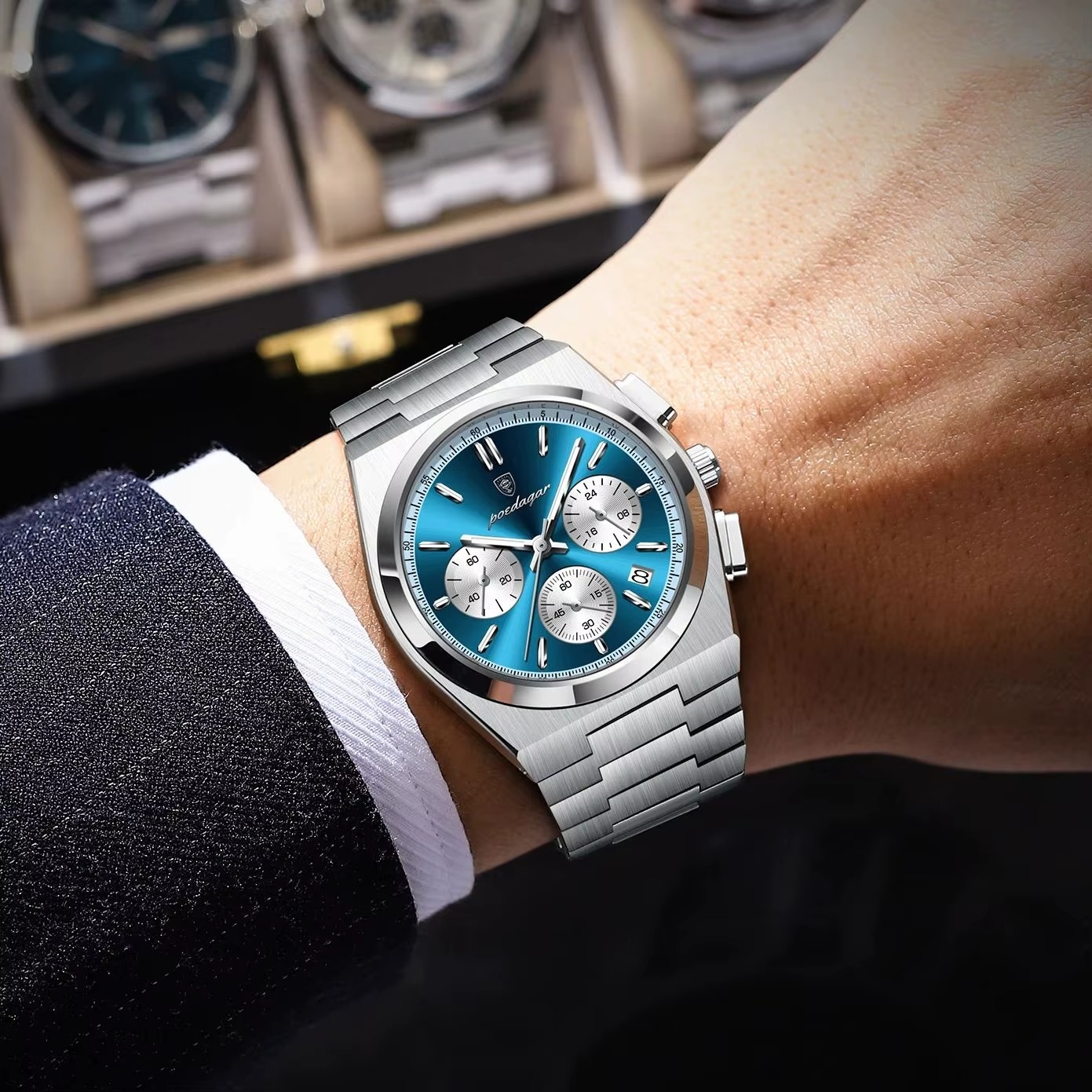 🔱RELOJ DE LUJO POEDAGAR TITANIUM AZUL💎