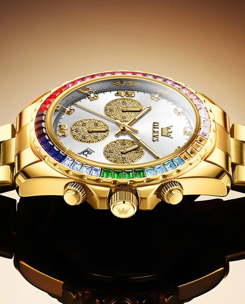 RELOJ DE LUJO CON PIEDRAS DIAMANTADAS DE ARCOIRIS-ACUÁTICO