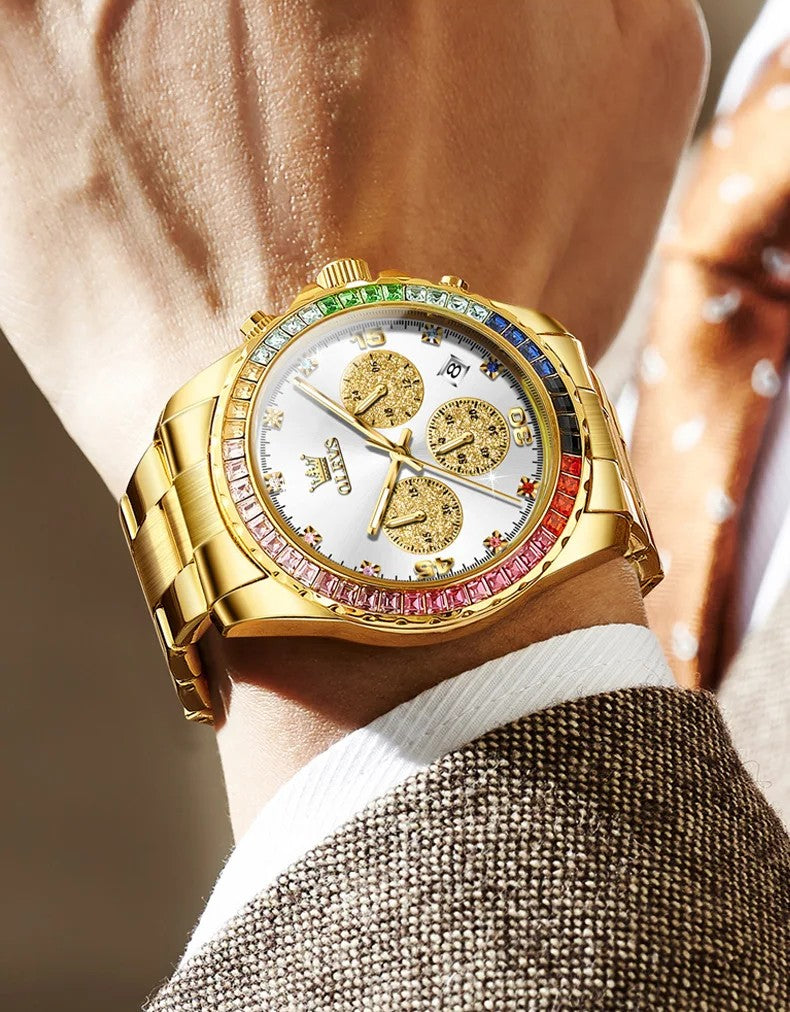 RELOJ DE LUJO CON PIEDRAS DIAMANTADAS DE ARCOIRIS-ACUÁTICO