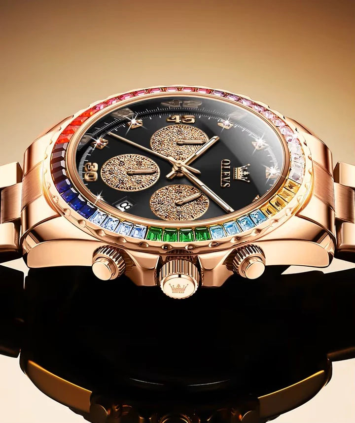 RELOJ DE LUJO CON PIEDRAS DIAMANTADAS DE ARCOIRIS-ACUÁTICO